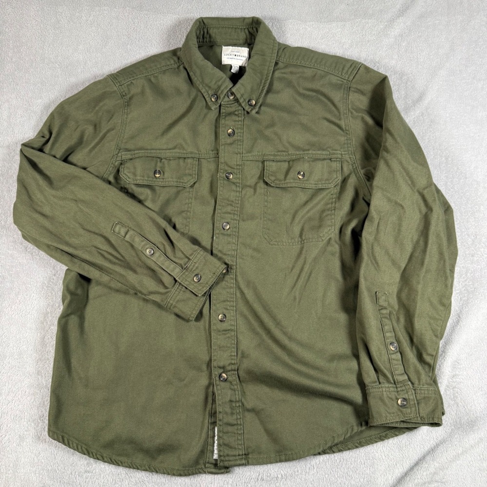 Lucky Brand Utility Shirt Mens XL Green Cotton Twill Button Down 7MS3000